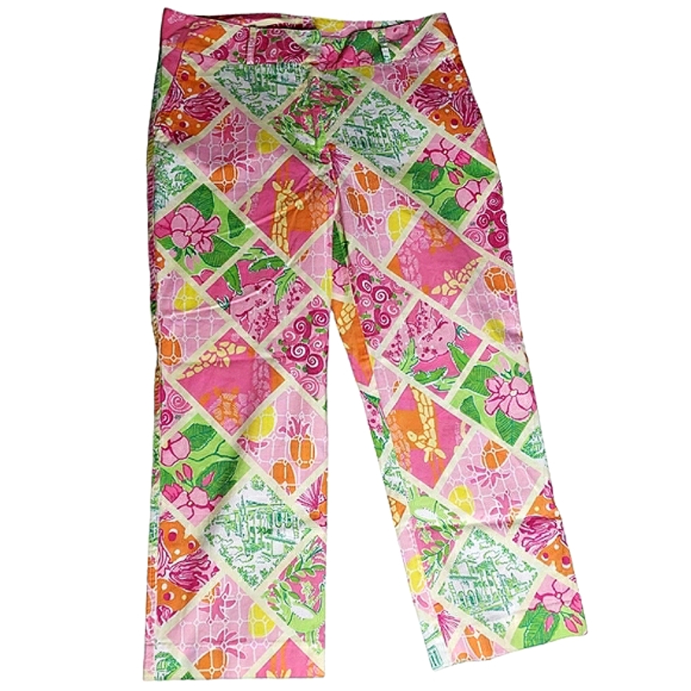 Lilly Pulitzer Diamondhead Capri 8 Patch Giraffe Geometric Floral Coastal Resort